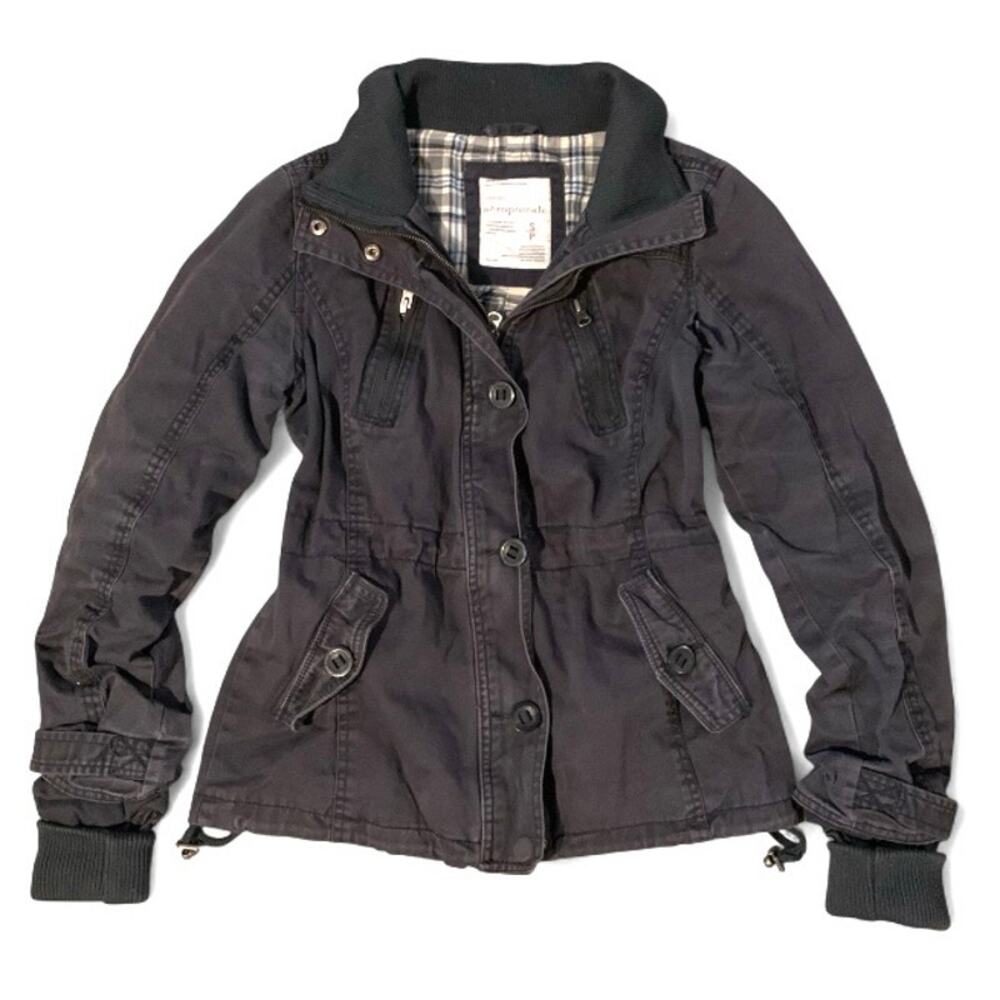 Aéropostale Y2K Early 2000s Dark Gray Utility Jacket – Plaid Lined Small